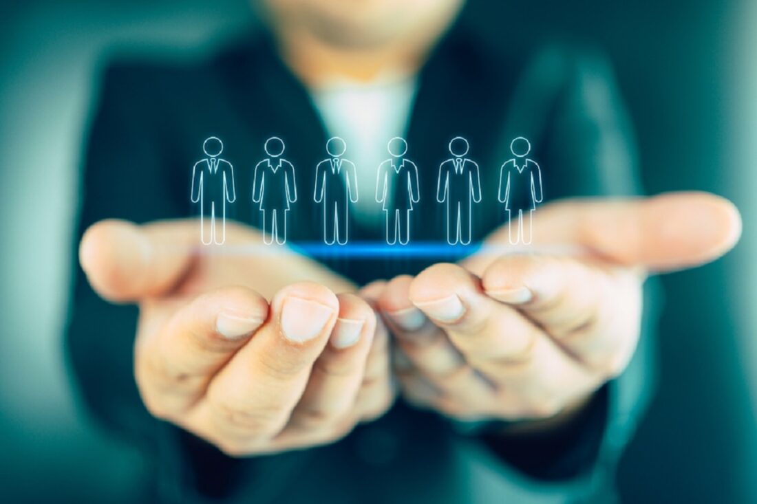 Man,Holding,Virtual,Human,Icon,For,Recruitment,New,Staff.,The