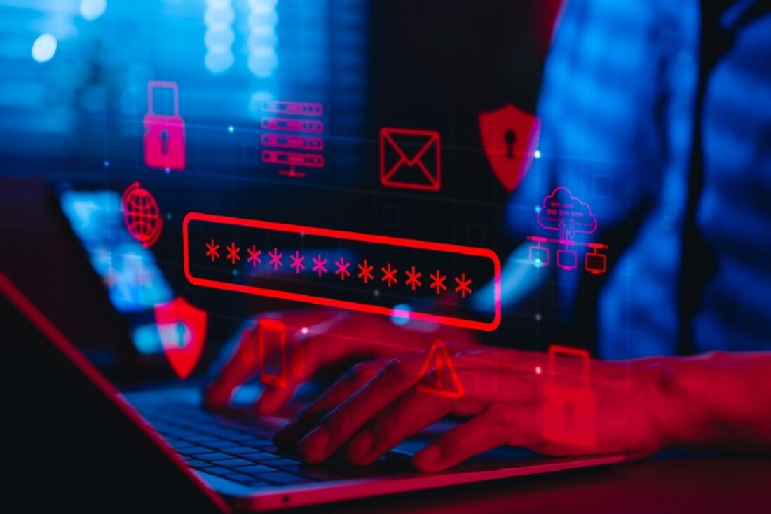 Cybersecurity,Password,Protection,Concept.,A,Person,Typing,On,Laptop,With