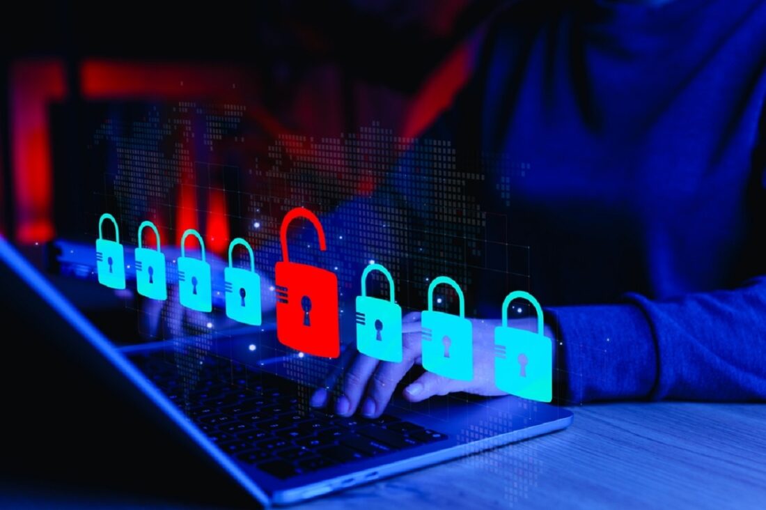 Cybersecurity,Breach,And,Data,Protection,Concept.,Unlocked,Red,Padlock,Among